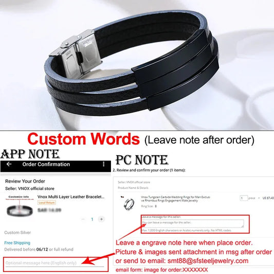 Duet leather bracelet with two blank black ID plates
