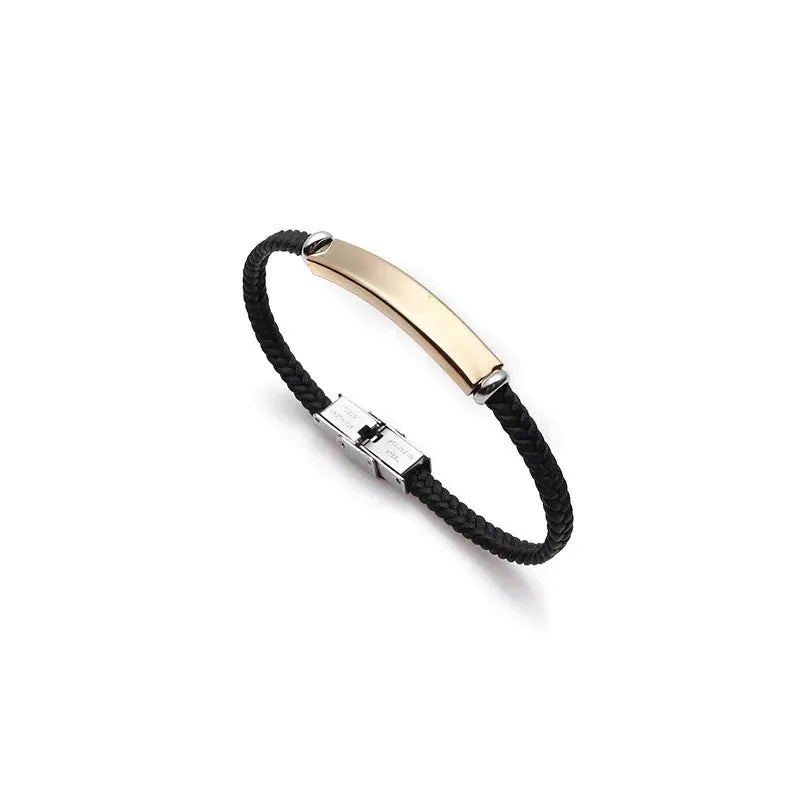 Renegade braided cord bracelet with blank gold ID plate