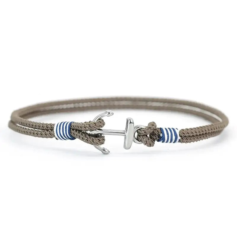 Light brown double-strand rope bracelet with an anchor-shaped clasp