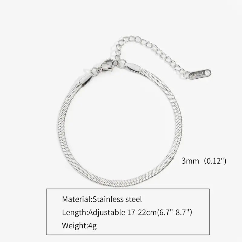 Mens Bracelet Chain – Flux Herringbone Chain Bracelet, Silver 3mm specifications: material, length and weight