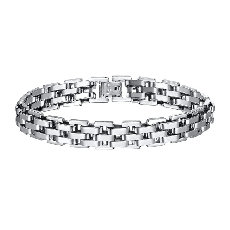 Silver stainless steel watch-link bracelet
