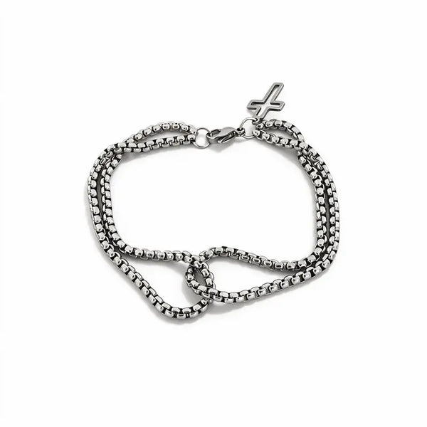 Stainless steel double chain cross bracelet product photo on white background