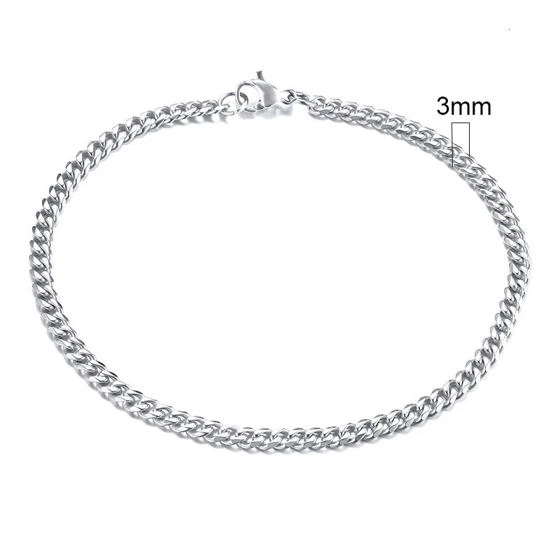 Silver Cuban link chain bracelet, 3mm width