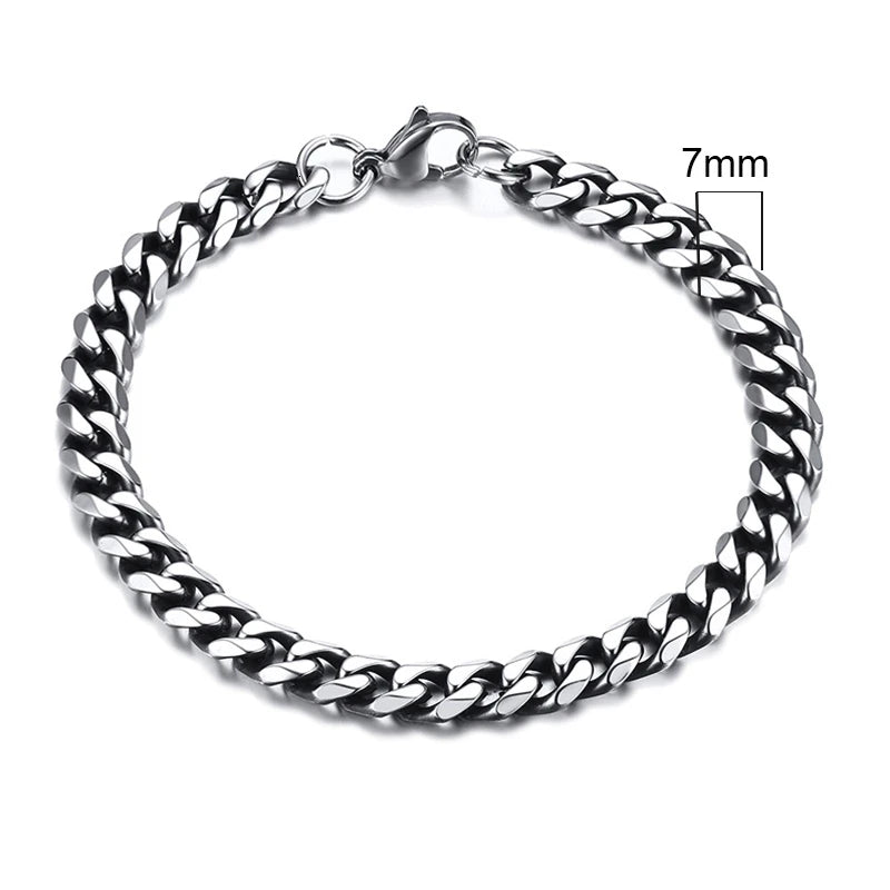 Vintage silver Cuban link chain bracelet, 7mm width