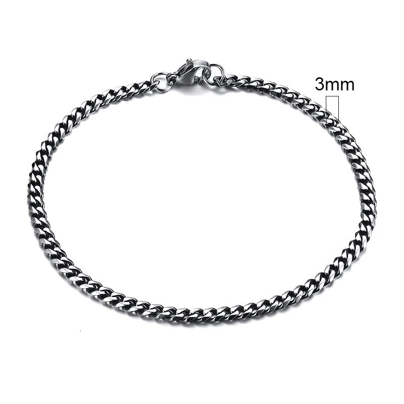 Vintage silver Cuban link chain bracelet, 3mm width