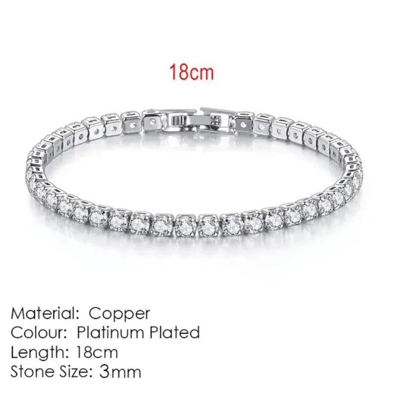 Elegant silver bracelet featuring sparkling cubic zirconia stones inspired by luxury tennis jewelry.