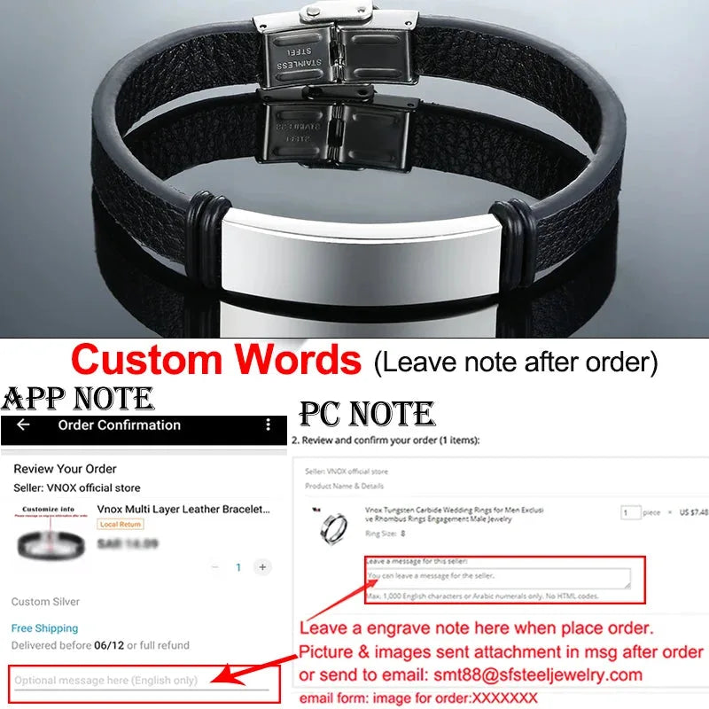 Anchor braided leather bracelet with blank silver ID plate