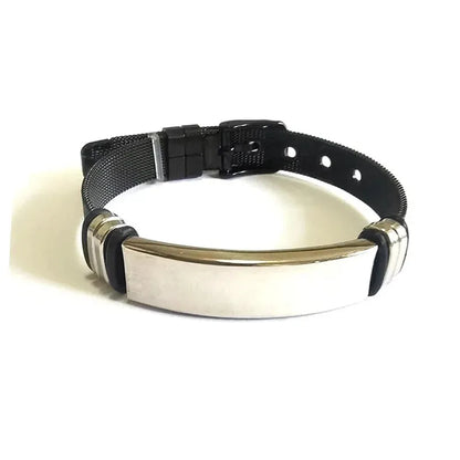 Customised Men's Bracelet – Apex Mesh ID Bracelet in the Silver Black finish, black mesh strap with a silver plate.