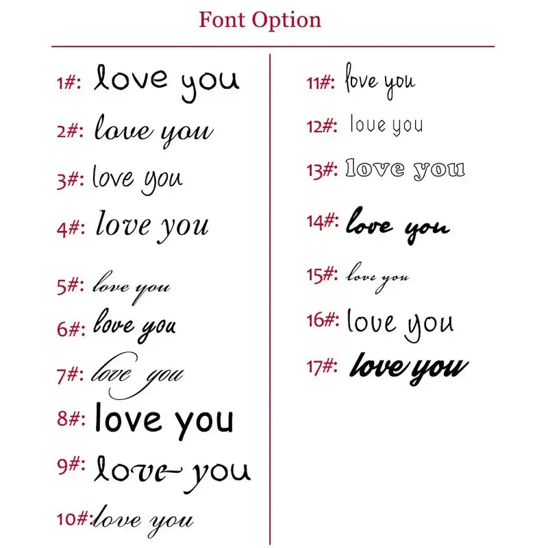 Apex mesh ID bracelet font option chart for engraving