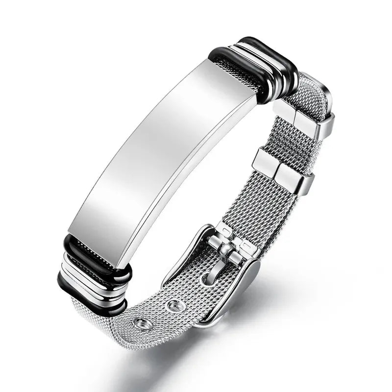 Customised Men's Bracelet – Apex Mesh ID Bracelet in the Silver finish with a polished mesh strap.