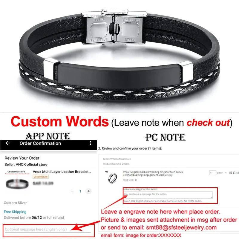 Crest leather bracelet with blank black ID plate
