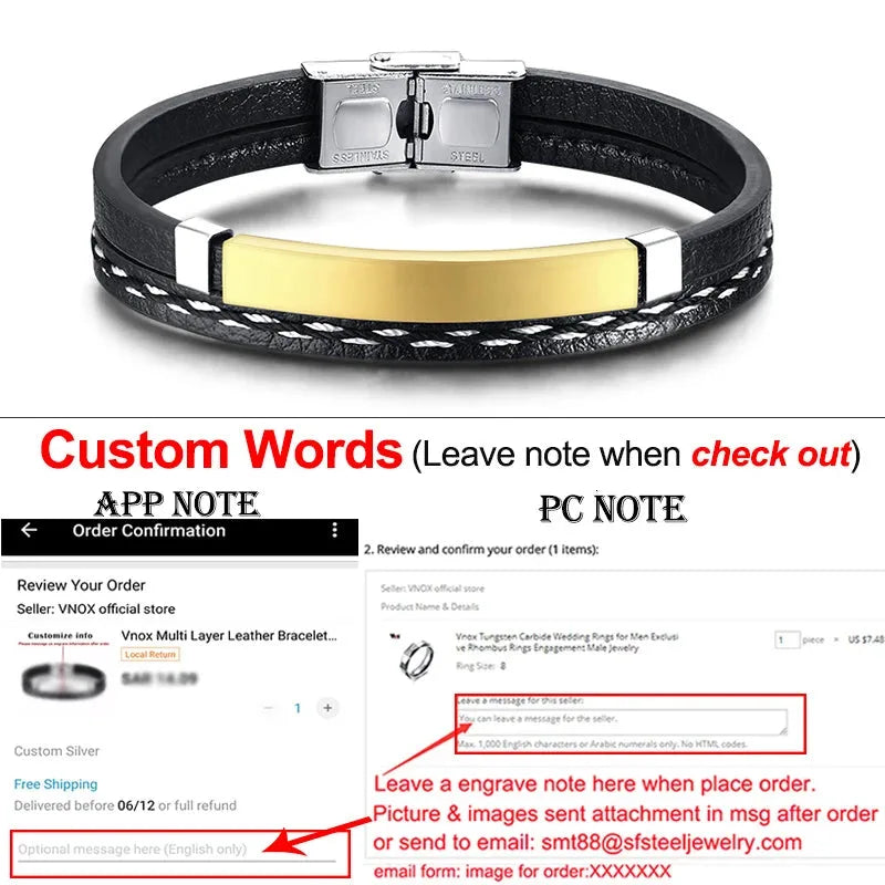 Crest leather bracelet with blank gold ID plate