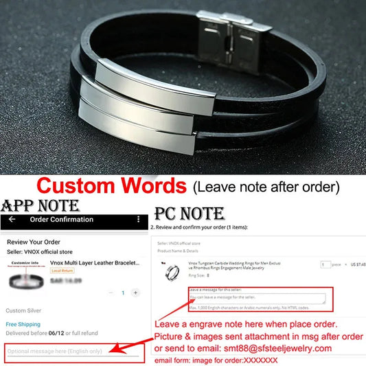Duet leather bracelet with two blank silver ID plates