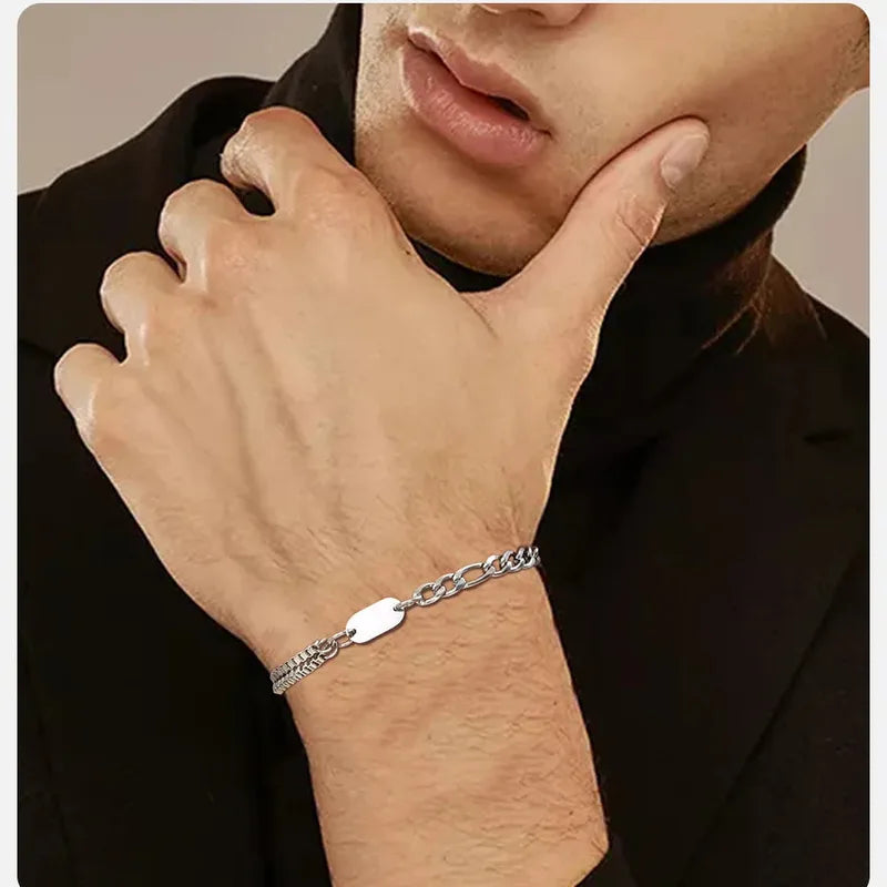 Man wearing the Insignia initial bracelet close-up on his wrist
