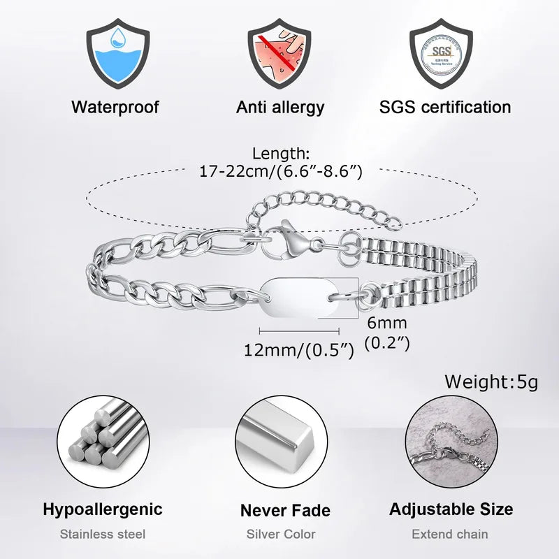 Insignia bracelet specifications: waterproof, hypoallergenic, adjustable 17-22cm length