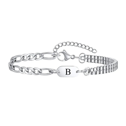 Insignia initial bracelet with letter B engraved ID tag
