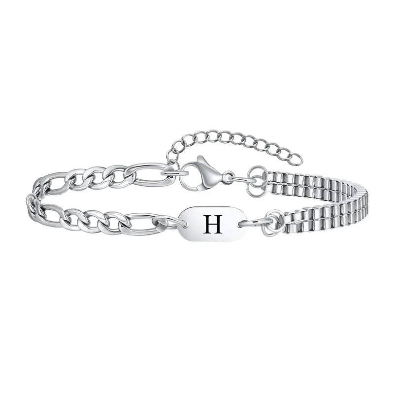 Insignia initial bracelet with letter H engraved ID tag