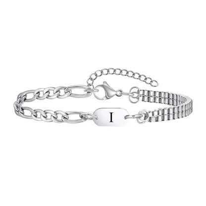 Insignia initial bracelet with letter I engraved ID tag