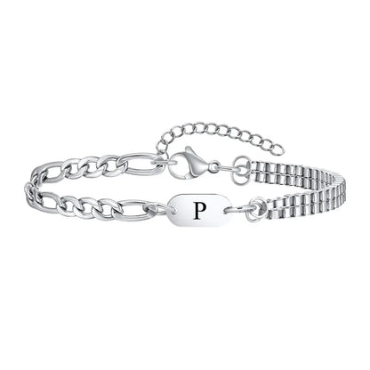 Insignia initial bracelet with letter P engraved ID tag
