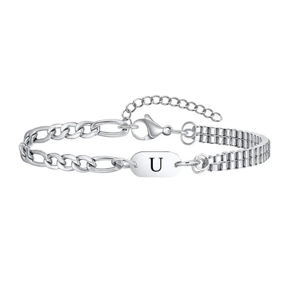 Insignia initial bracelet with letter U engraved ID tag