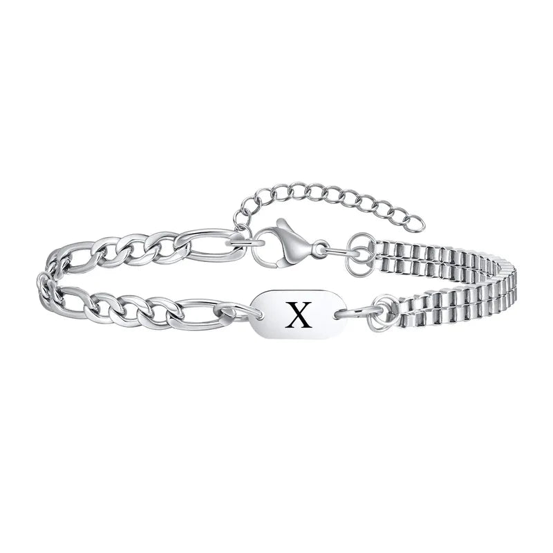 Insignia initial bracelet with letter X engraved ID tag