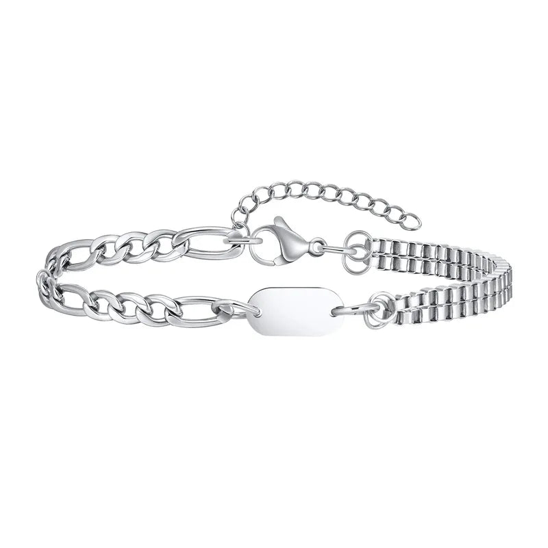 Insignia initial bracelet with blank, unengraved ID tag