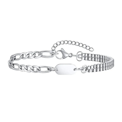 Insignia initial bracelet with blank, unengraved ID tag
