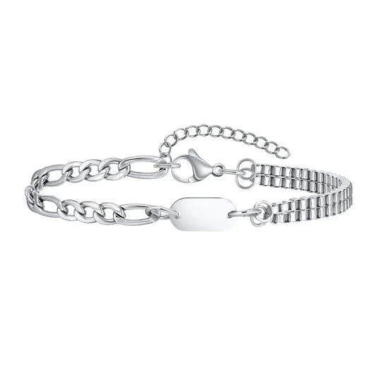 Insignia initial bracelet with blank, unengraved ID tag
