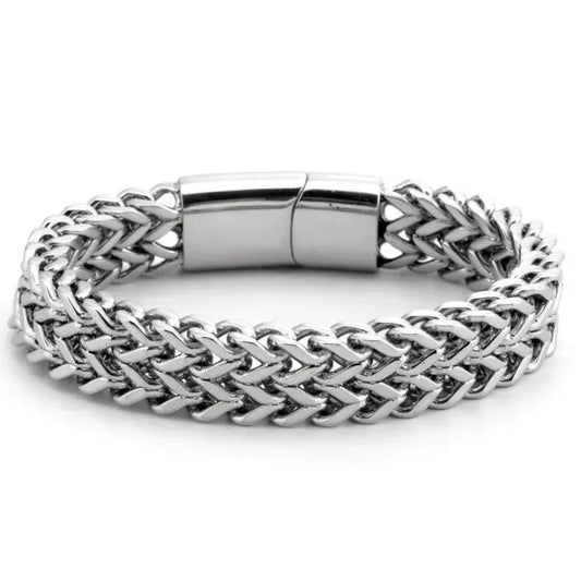 Customised Men's Bracelet – Ironclad Cuban Chain Bracelet in polished stainless steel with a double Franco chain design.