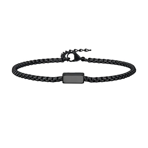 Customised Men's Bracelet – Kinship Box Chain Bracelet in the Black finish with a blank engravable tab.