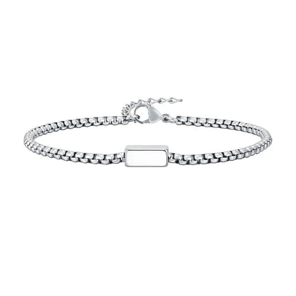 Customised Men's Bracelet – Kinship Box Chain Bracelet in the Silver finish with a blank engravable tab.