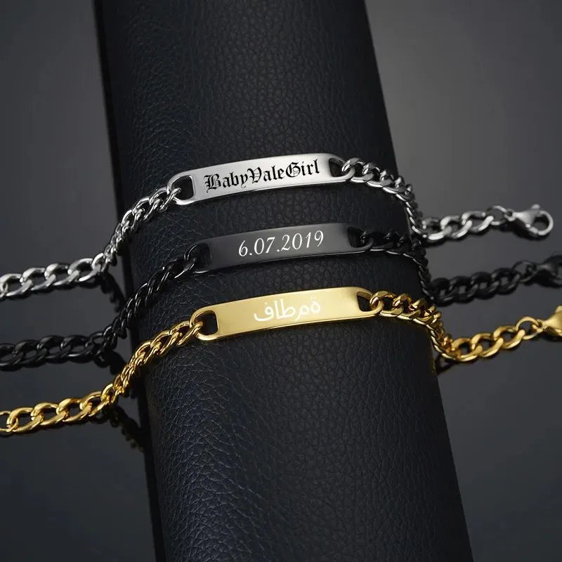 Luxury personalised men's bracelet with gold stainless steel Cuban chain.
