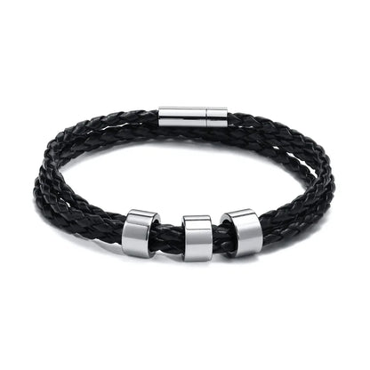 Lineage bracelet with three blank stainless steel beads, ready for engraving