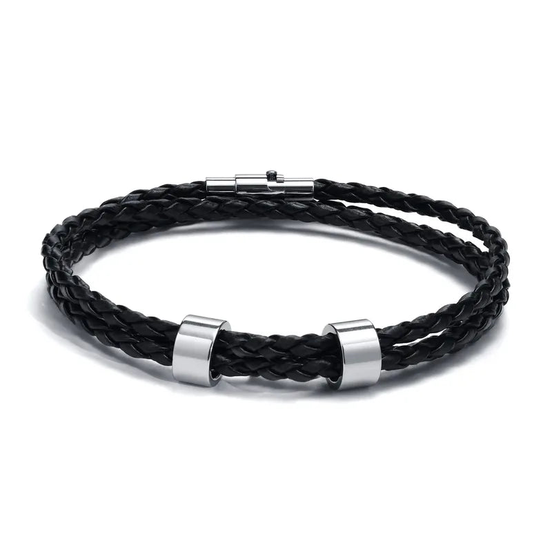 Lineage bracelet with two blank stainless steel beads, ready for engraving