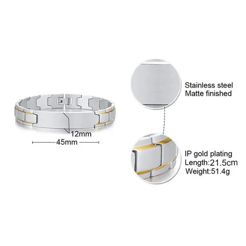 Customised Men's Bracelet – Marshal Line Watch-Band Bracelet in the Silver finish, with dimensions and material specifications.