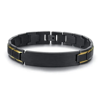 Customised Men's Bracelet – Marshal Line Watch-Band Bracelet in the Gold Line Black finish with a blank plate.