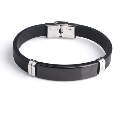Onyx silicone bracelet with blank black stainless steel ID plate