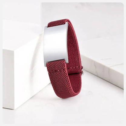 Pulse elastic ID bracelet in wine with silver-finish plate