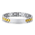 Customised Men's Bracelet – Regent Link Watch-Band Bracelet in Gold Silver two-tone with a blank ID plate.