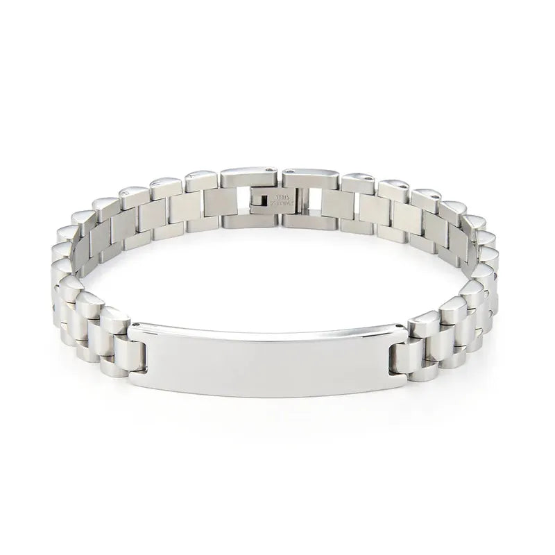 Customised Men's Bracelet – Regent Link Watch-Band Bracelet in the Silver finish.