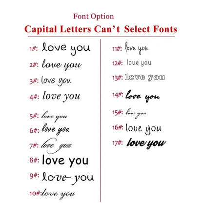 Regent link watch band bracelet font option chart for engraving