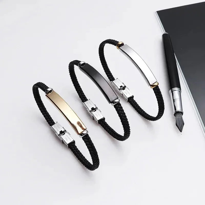 Renegade braided cord bracelets in black, silver and gold plate finishes
