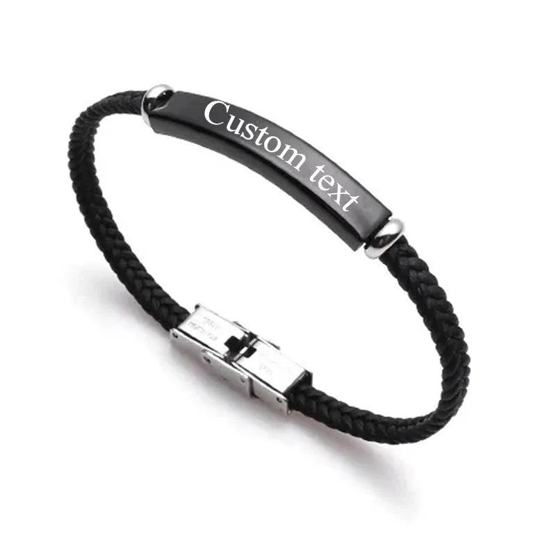 Renegade braided cord bracelet with blank black ID plate
