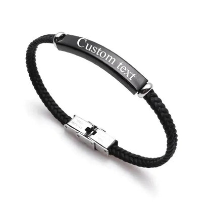 Renegade braided cord bracelet with blank black ID plate