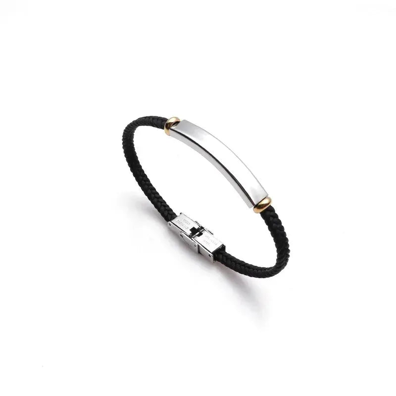 Renegade braided cord bracelet with blank silver ID plate