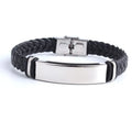 Customised Men's Bracelet – Sentinel Leather ID Bracelet in black braided leather with a blank stainless steel plate ready for engraving.