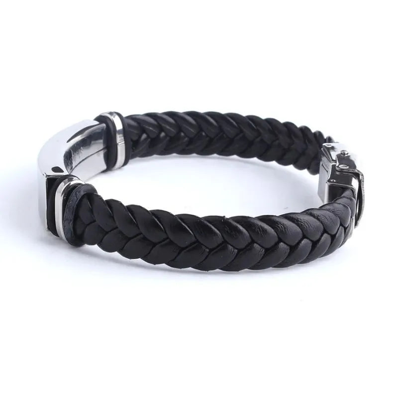 Customised Men's Bracelet – Sentinel Leather ID Bracelet shown in the blank, unengraved braided leather style.