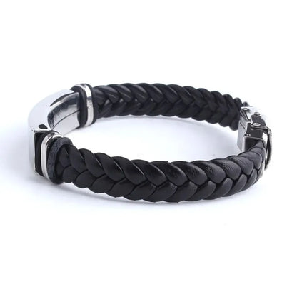 Customised Men's Bracelet – Sentinel Leather ID Bracelet shown in the blank, unengraved braided leather style.