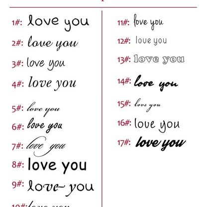 Font options chart for personalising the engraving text on the Customised Men's Bracelet – Sentinel Leather ID Bracelet.