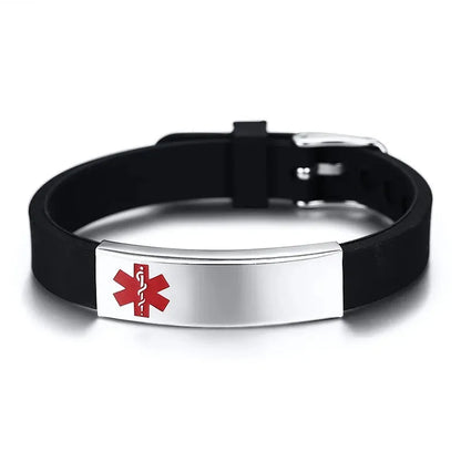 Customised Men's Bracelet – Sentry Medical Alert Bracelet in the Black colour with a stainless steel medical alert plate.